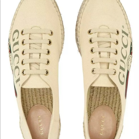 GUCCI CANVAS LOGO WEDGE ESPADRILLE PLATFORM SHOES - Picture 5 of 8
